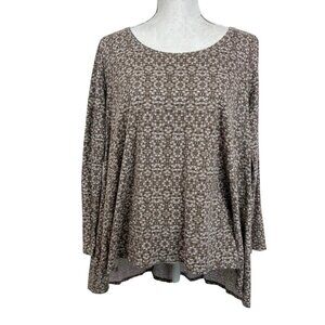 J Jill Women's L Petite Pure Jill Back Tie Brown Tunic‎ Tee Pima Cotton